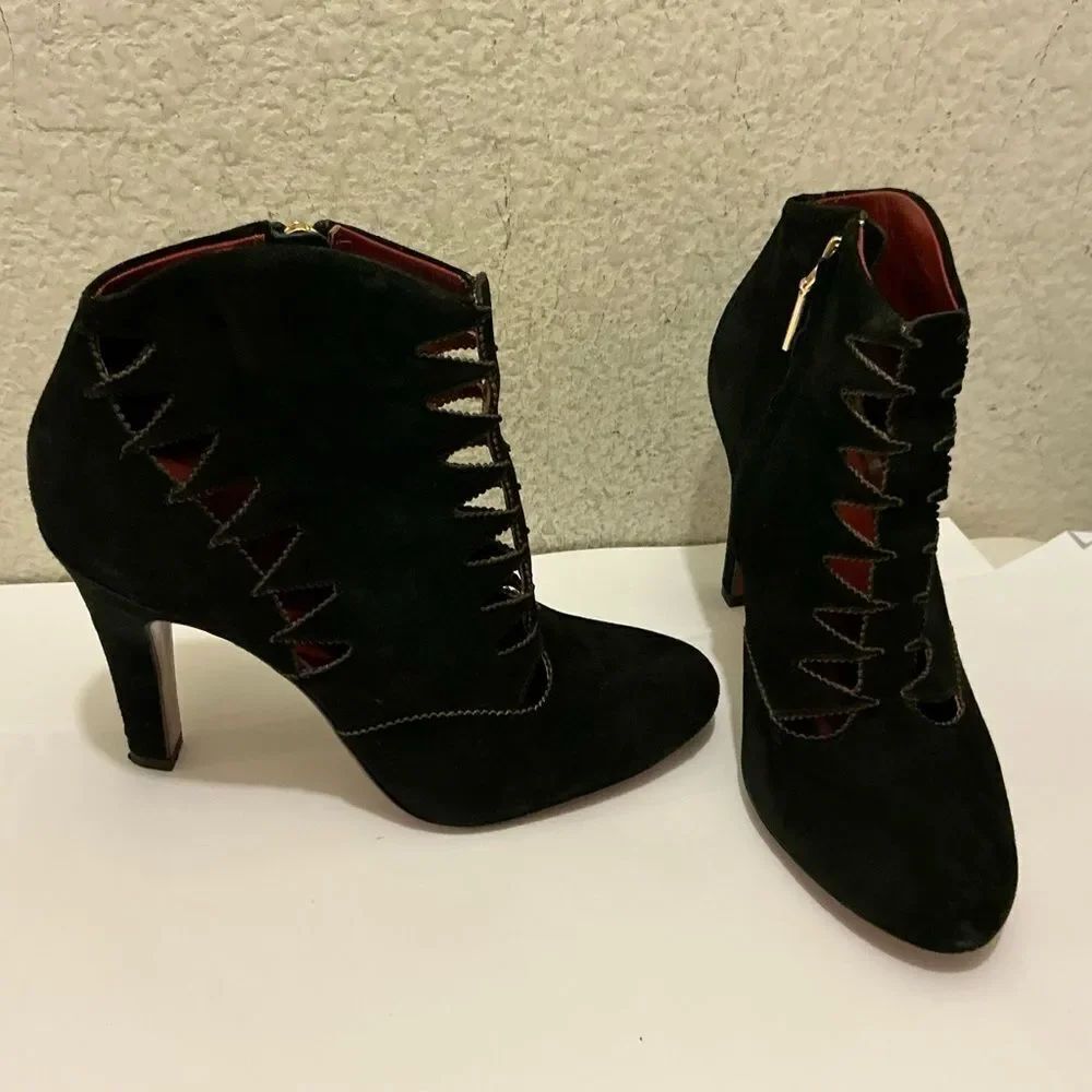 Aerin Black laser cut Suede Heeled Boots